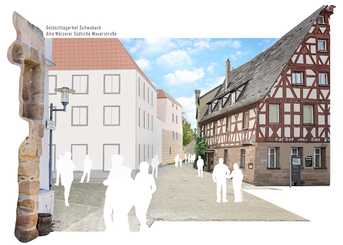Südliche Mauerstraße mit dem geplanten Goldschlägerhof und der alten Mälzerei
